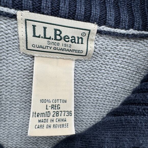 LL Bean Sweater Mens Large Gray 1/4 Zip Pullover Coastal Cotton Pullover Knit - Picture 2 of 6